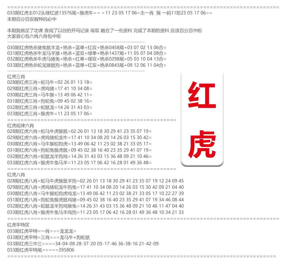 033期红虎综合资料[图]
